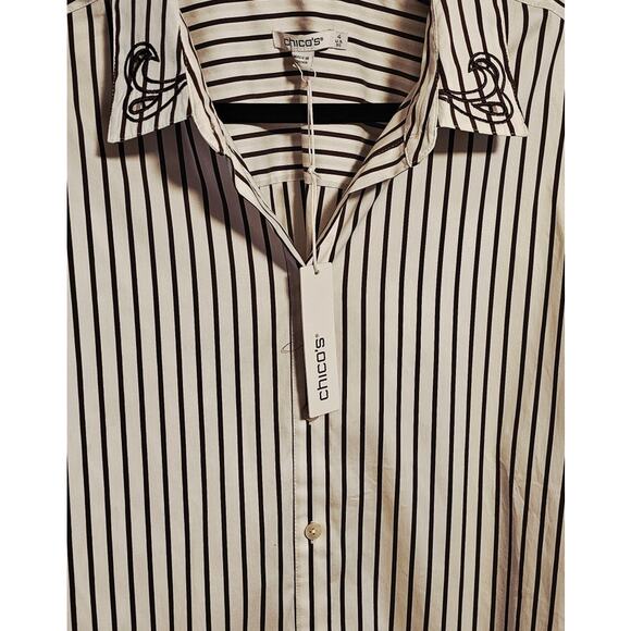 Chico’s Poplin Shirt – Size 4 (20/22) – Chocolate Fondant Striped Eyelet - Picture 4 of 9